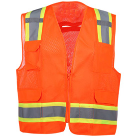 Premium Class 2 Fall Protection Two Tone Mesh 6 Pockets Vest-Orange