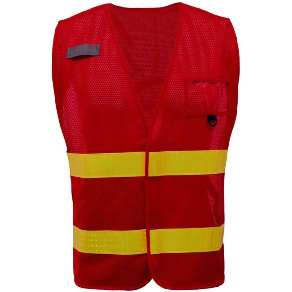 Non-ANSI Multi-Usage Utility Vest - Red Vest w/Lime Prismatic Tape