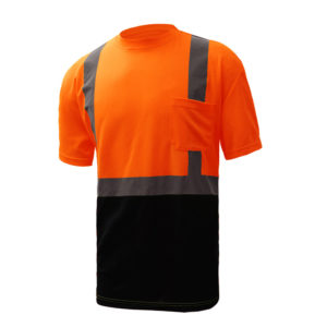 Standard Class 2 Short Sleeve Safety T-Shirt with Black Bottom and Sliver Tape - Orange