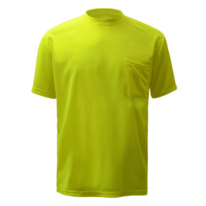 Moisture Wicking Short Sleeve Safety T-Shirt with Chest Pocket - Lime