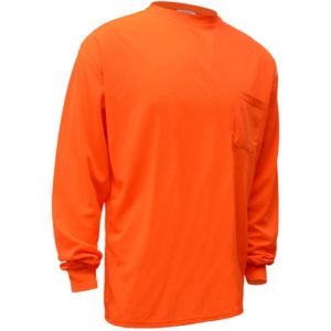 Moisture Wicking Long Sleeve Safety T-Shirt with Chest Pocket - Orange