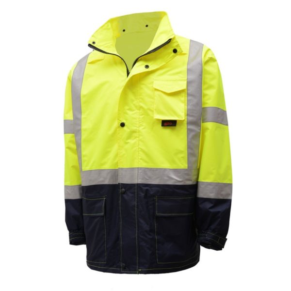 Class 3 Premium Hooded Rain Jacket Black Bottom - Lime