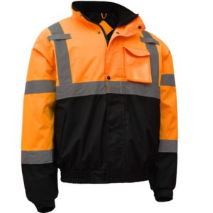 Class 3 Waterproof Quilt-Lined Bomber Jacket - Orange with Black Bottom
