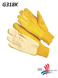 3 finger canvas back, knit wrist, gold chore