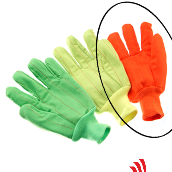 Fluoresent corduroy double palm with black dots, knit wrist