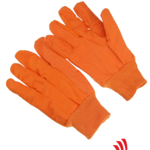 10 oz. fluorescent orange canvas, orange dots, knit wrist