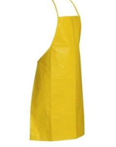 Bib apron, 36" long, bound neck and ties, one size fits all.