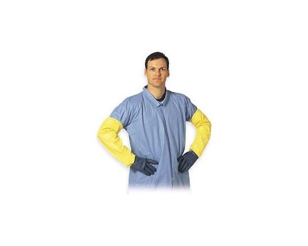 18" sleeve, elastic wrists, elastic top, bound seam, one size fits all.