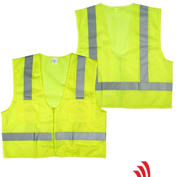 Surveyor's vest, class II, yellow, polyester, 2 pockets, solid front, mesh back, zipper, sizes M-4XL